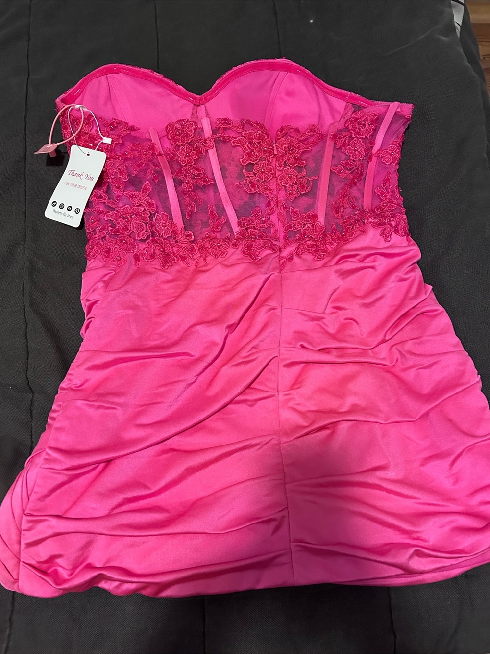 Hello Molly Strapless Bright Pink Lace Bustier Mini Dress - Picture 2 of 2